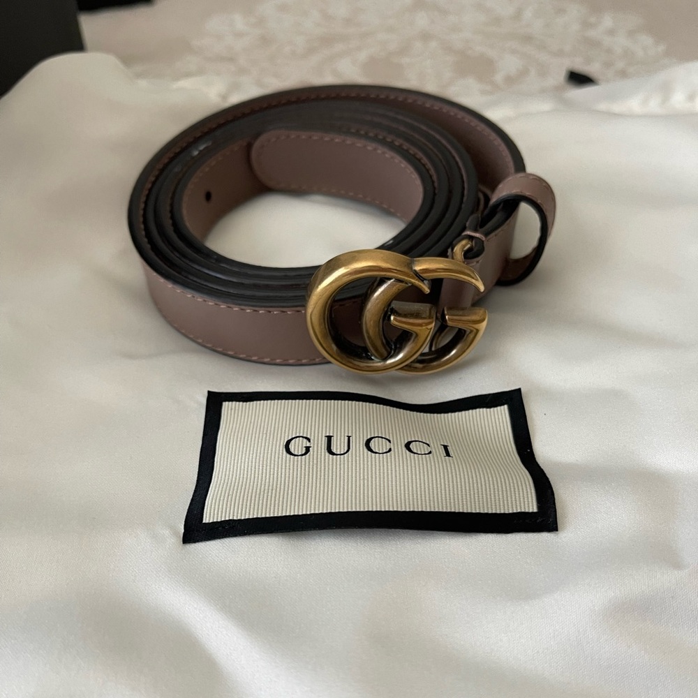 Gucci Dusty Pink Skinny Double G Belt